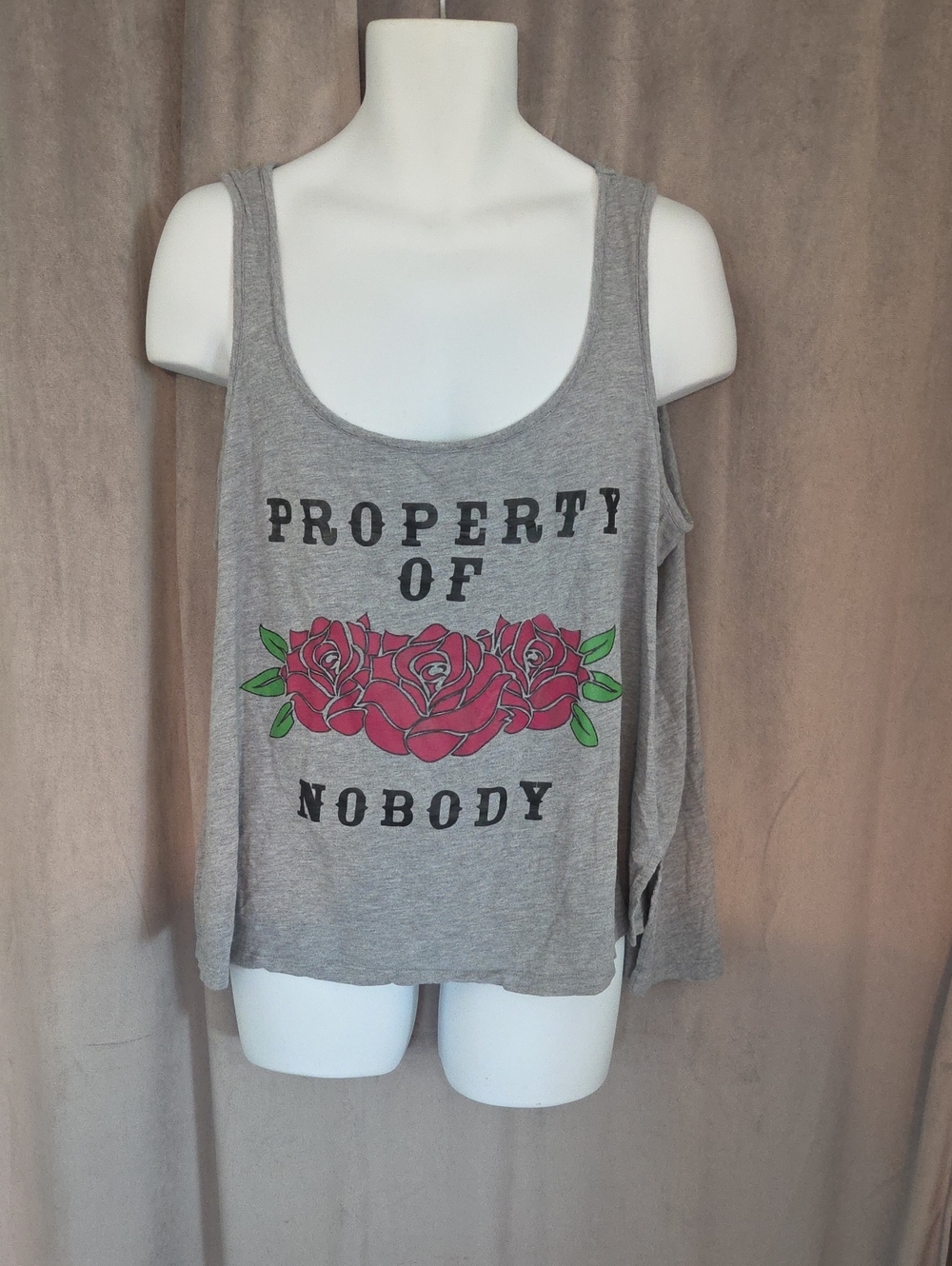 Love & Legend 2x Gray Tank Top with Pink Rose Graphic